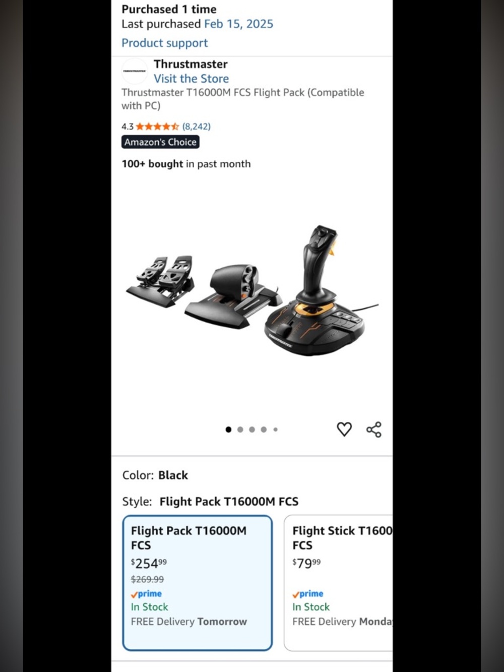 T.16000M FCS Flight Pack (Black) - Joystick, Throttle & Pedals